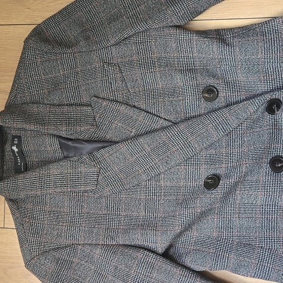 ZARA Gray Plaid Double-Breasted Blazer Sz XS - Picture 3 of 8